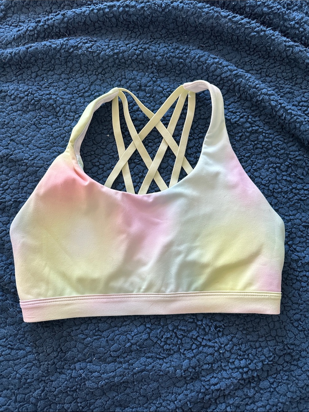 Fabletics Pastel Tie-Dye Crisscross Sports Bra - Pink, Yellow, Cream